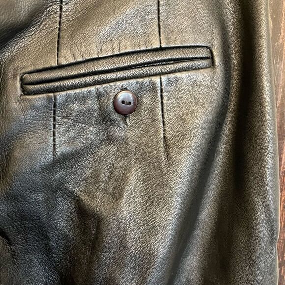 EUC 1980s Harvé Benard Straight Leg Leather Pants Vintage High Waist Size 12 PL - Picture 3 of 9